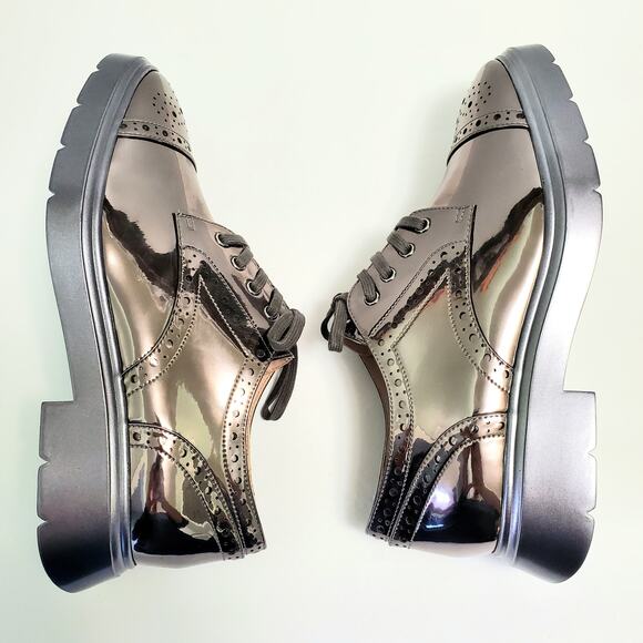 NWOT Stuart Weitzman Darra Gunmetal Lace Up Oxford Shoe 6B Metallic Statement - Picture 4 of 12
